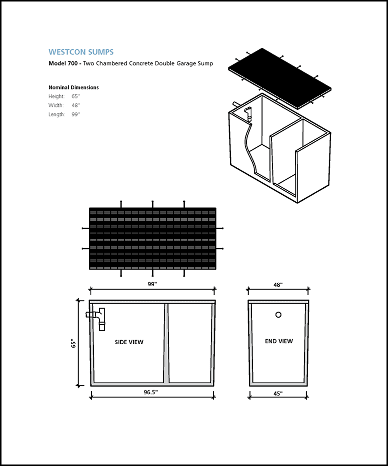 model 700 two chambered concrete double garage sump schematic